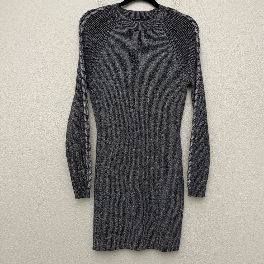 Gray Long-Sleeve Knit Sweater Dress